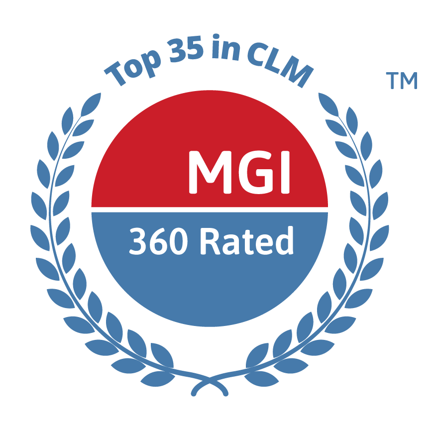 a badge with laurels for the the MGI Rated Top 35 in CLM