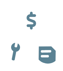 An illustration of a dollar sign, a building, and a wrench connected by a circle