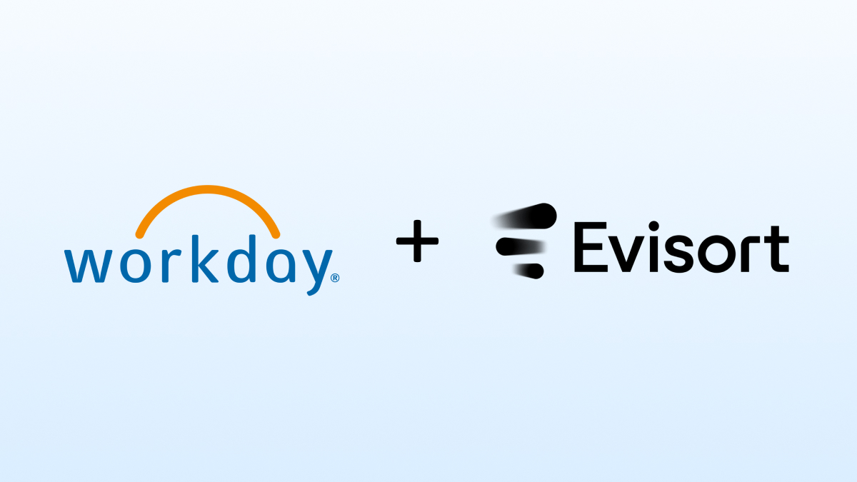 a graphic with the workday and evisort logo attached with plus symbol